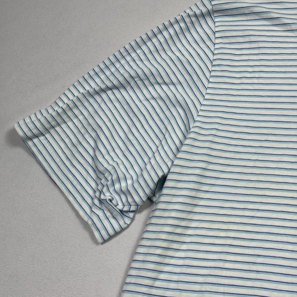 Peter Millar Men's Polo Golf Shirt Striped Pima Cotton White Blue Extra Large - Picture 6 of 10